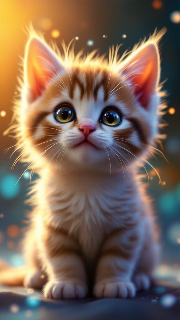 Vibrant Kitten Close-Up in Hyperrealistic Splash Art Style