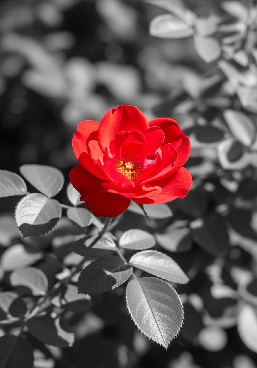 Vibrant Red Rose in Sharp Focus with Bokeh