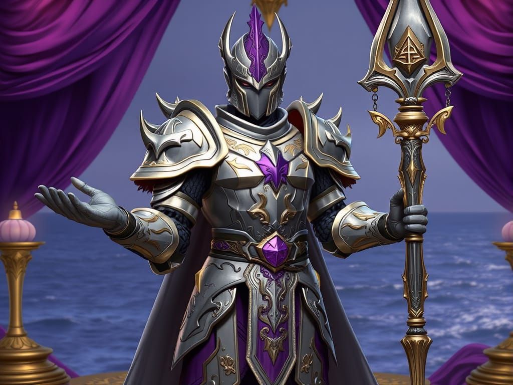 Fantasy Warrior in Opulent Silver and Gold Armor