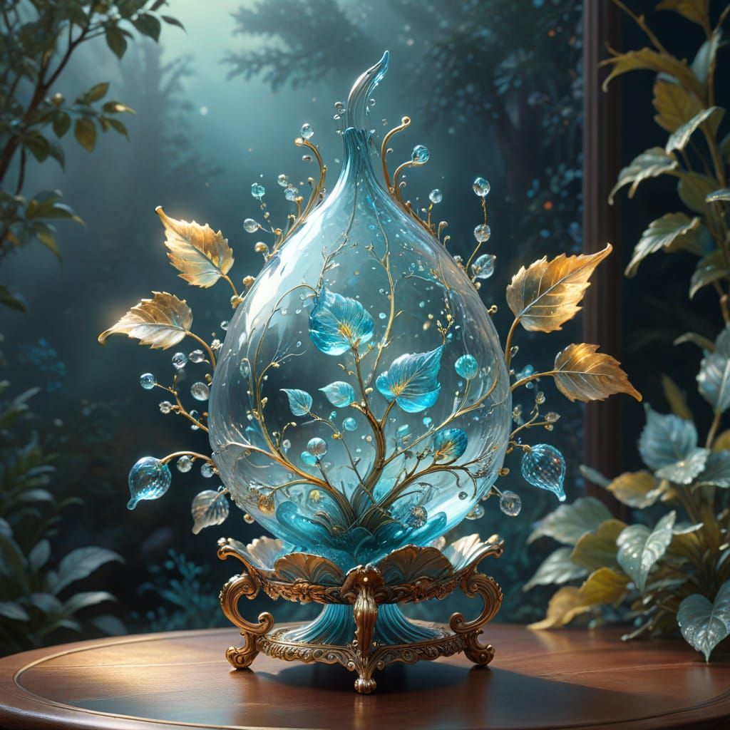 Ethereal Glass Berry Sculpture with Golden Filigree