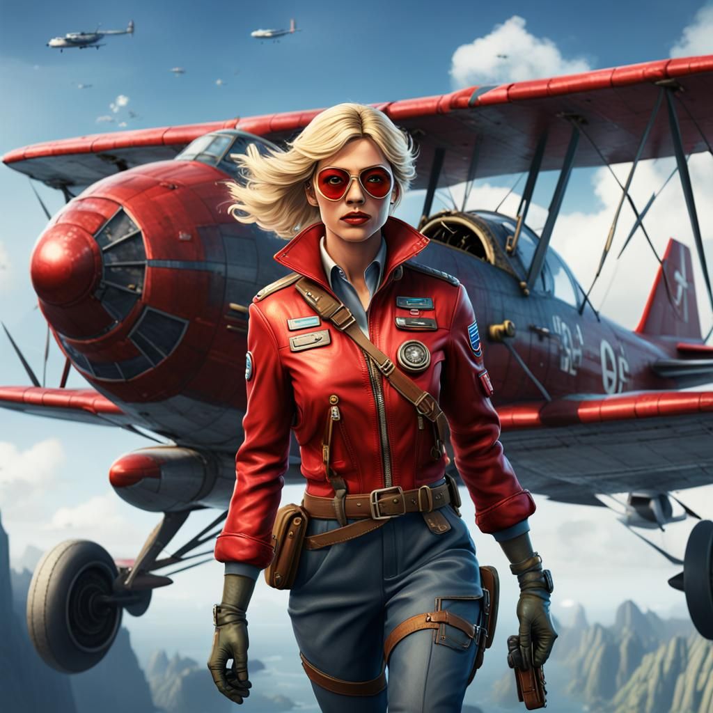 Attractive Blonde Pilot in Slot Game Character Style