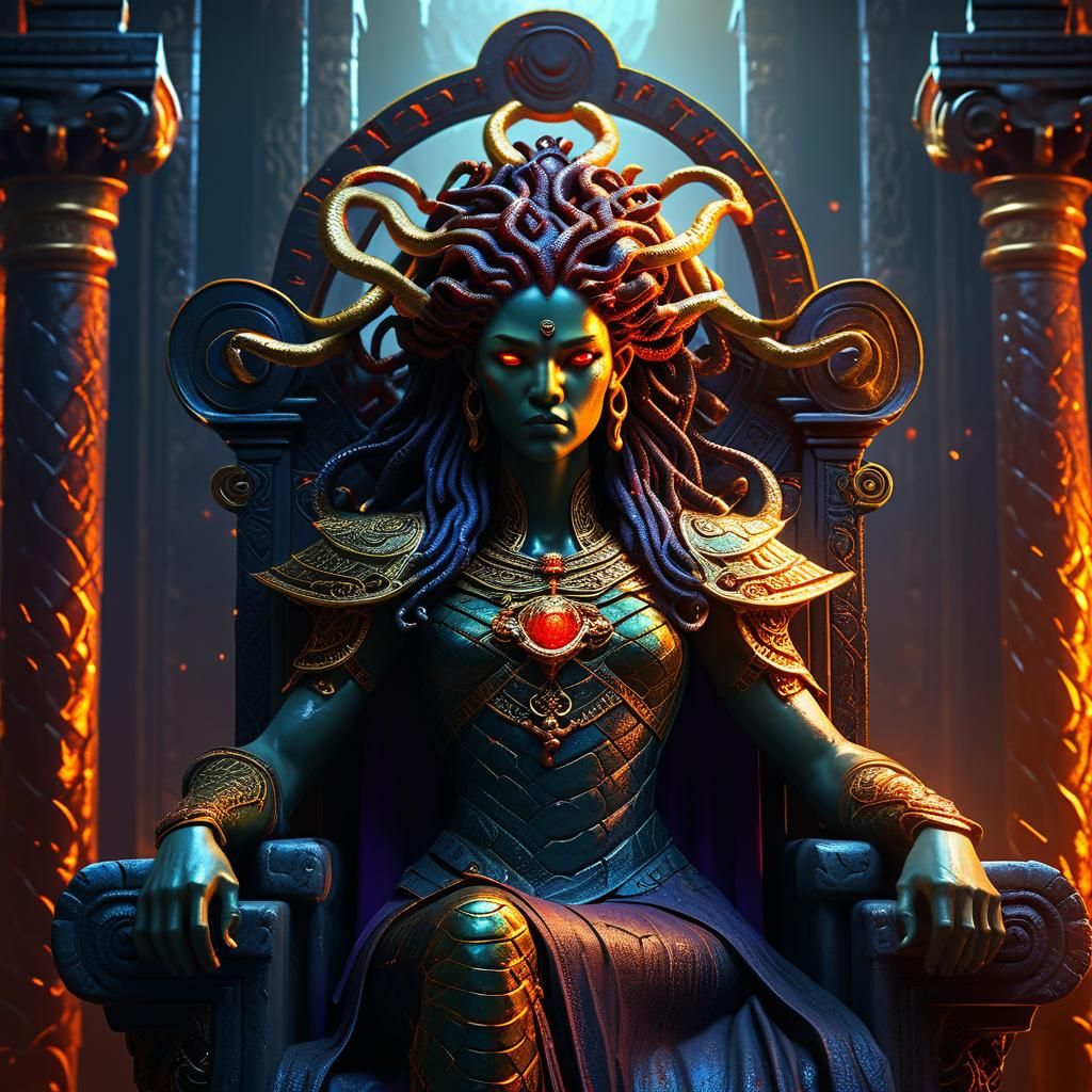 Medusa on Throne: Dark Fantasy Concept Art
