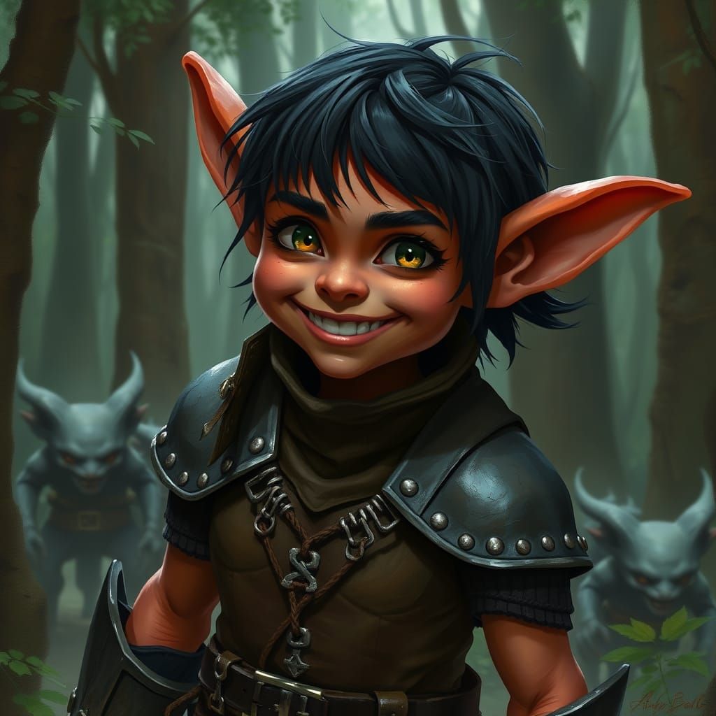 Vibrant Goblin Girl in Exquisite Oil Painting Style