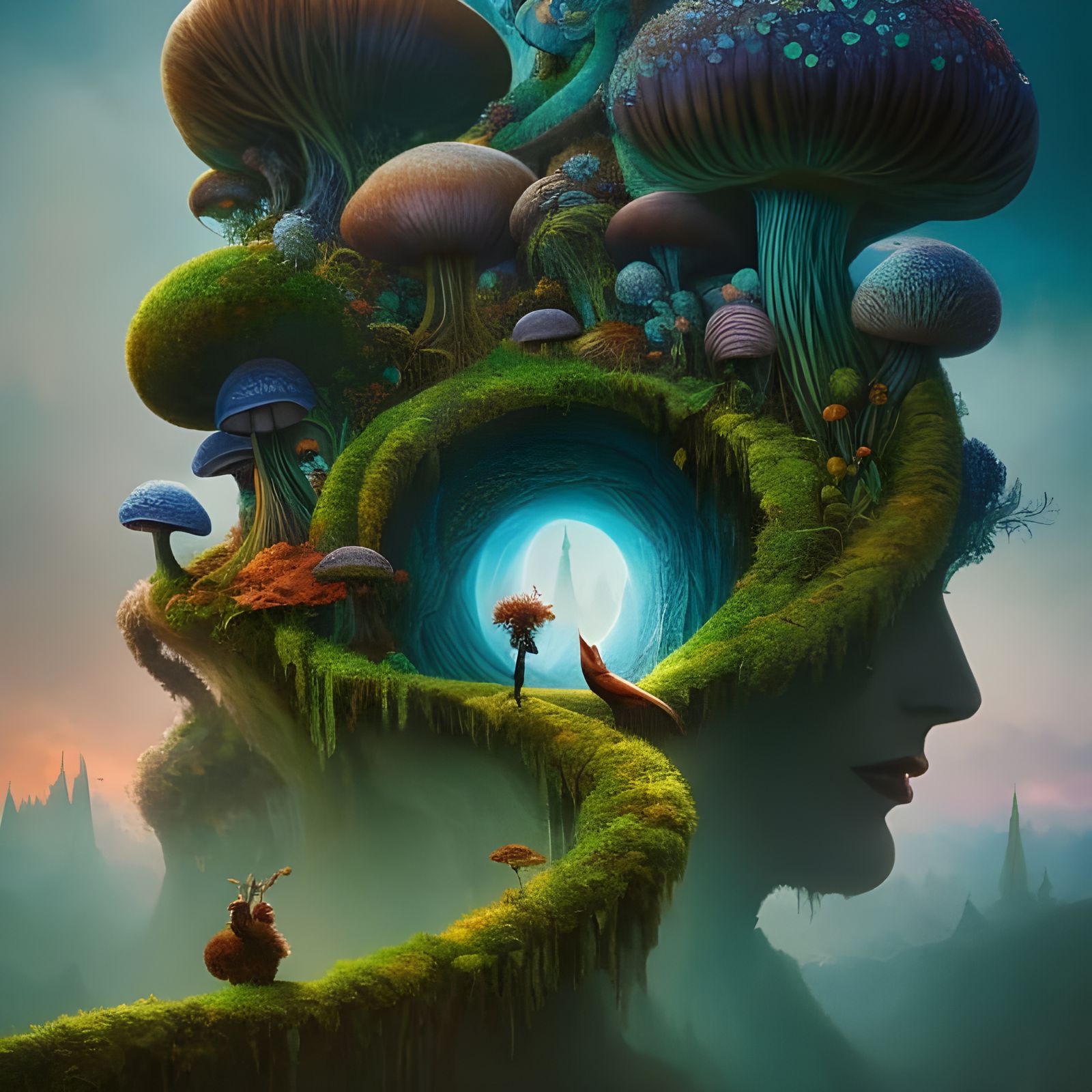 Magical Mushroom City in Nature Portal Vortex
