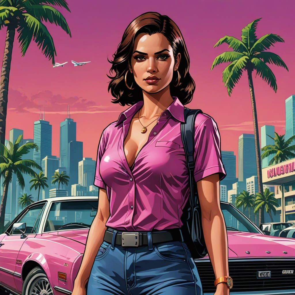 GTA Vice City Poster Girl in Neon Style