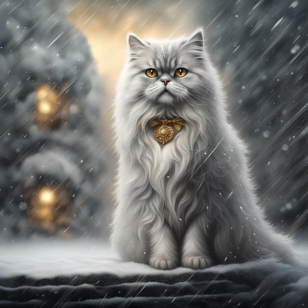 Silver and Gold Persian Cat in Blizzard