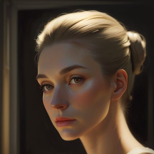 Woman with Bun: Hopper-Style Portrait