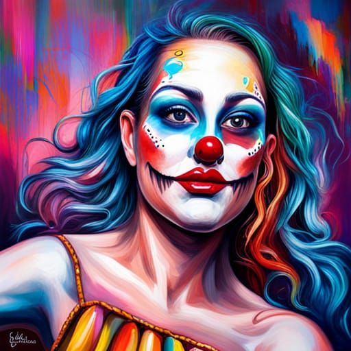 Intelligent Woman in Clown Costume Graffiti Art