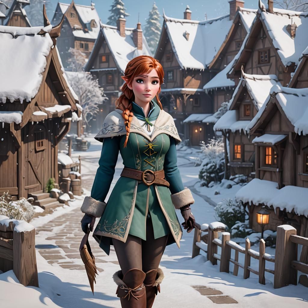 Anna from Frozen as an Elf Girl: 3D Anime Art