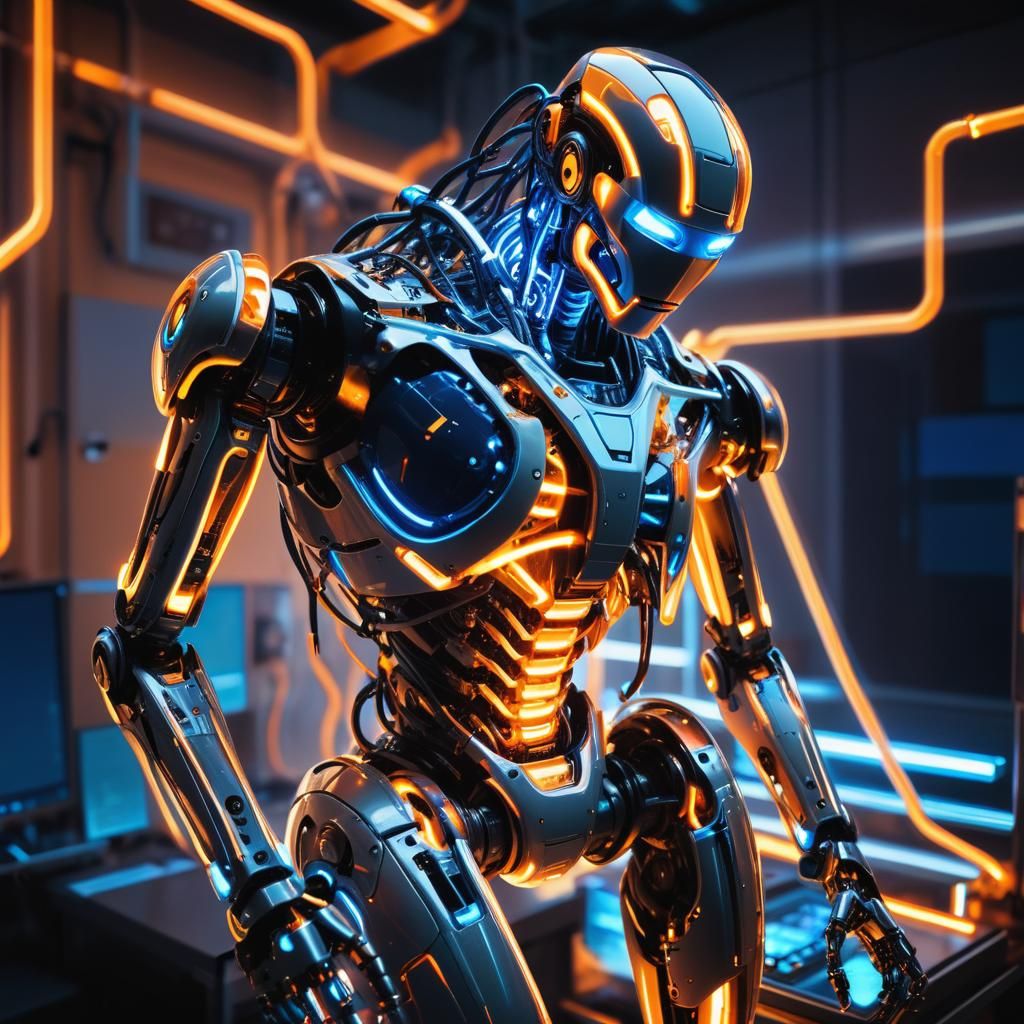 Robotic Entity in High-Tech Lab, Salvador Dali Inspired