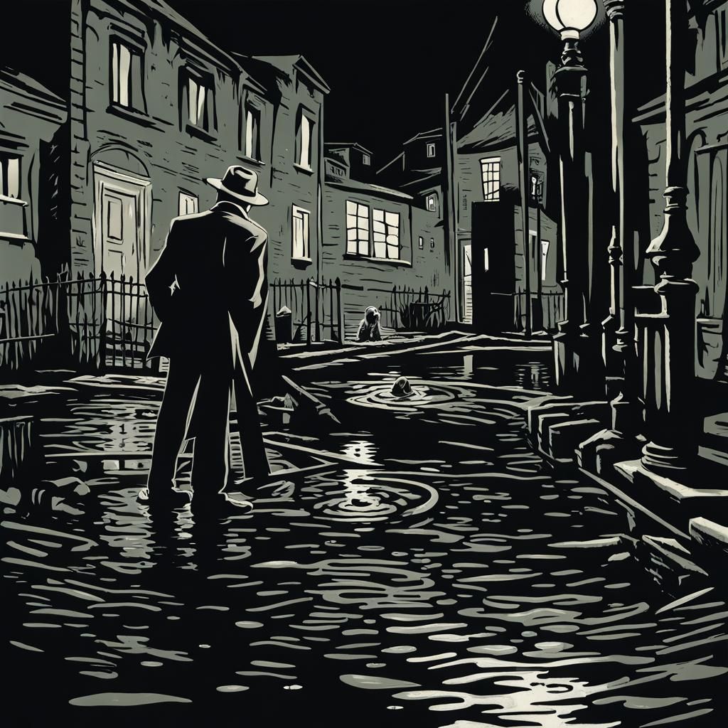 Sewer Scene in Film Noir Post-Impressionism Style