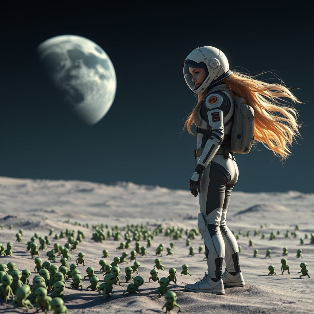 Ethereal Astronaut Goddess on the Moon's Surface