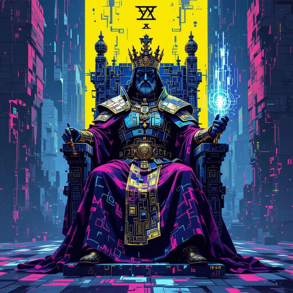Postmodern Emperor Tarot Card in Hyper-Realistic Style