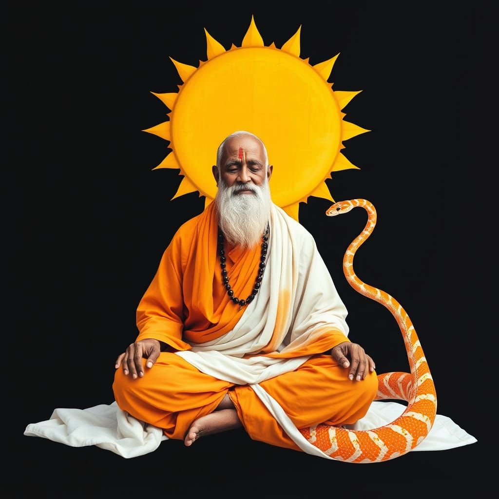 Ethereal Meditation Scene in Traditional Indian Art Style