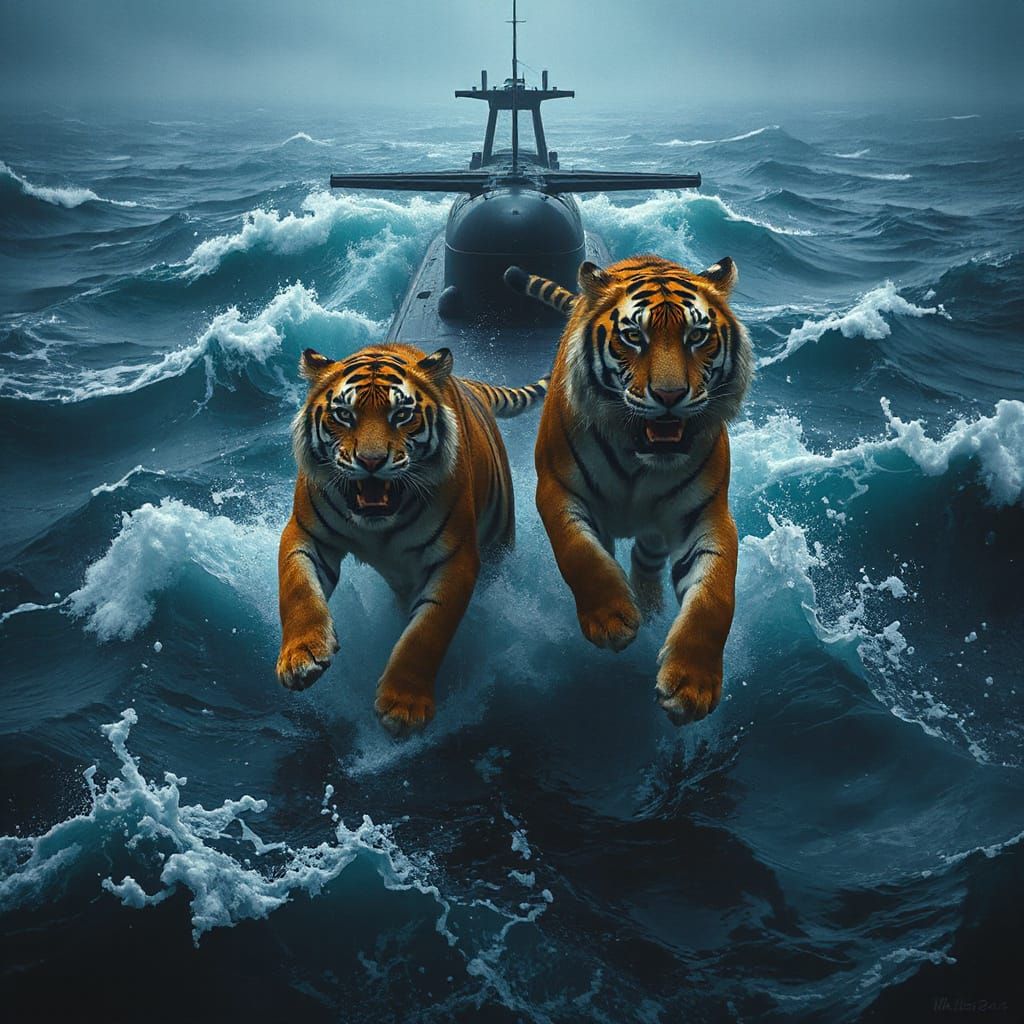 Tigers and Submarine: Fantasy Matte Painting