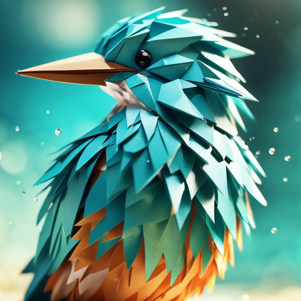 Turquoise Kingfisher in Origami Papercraft Style
