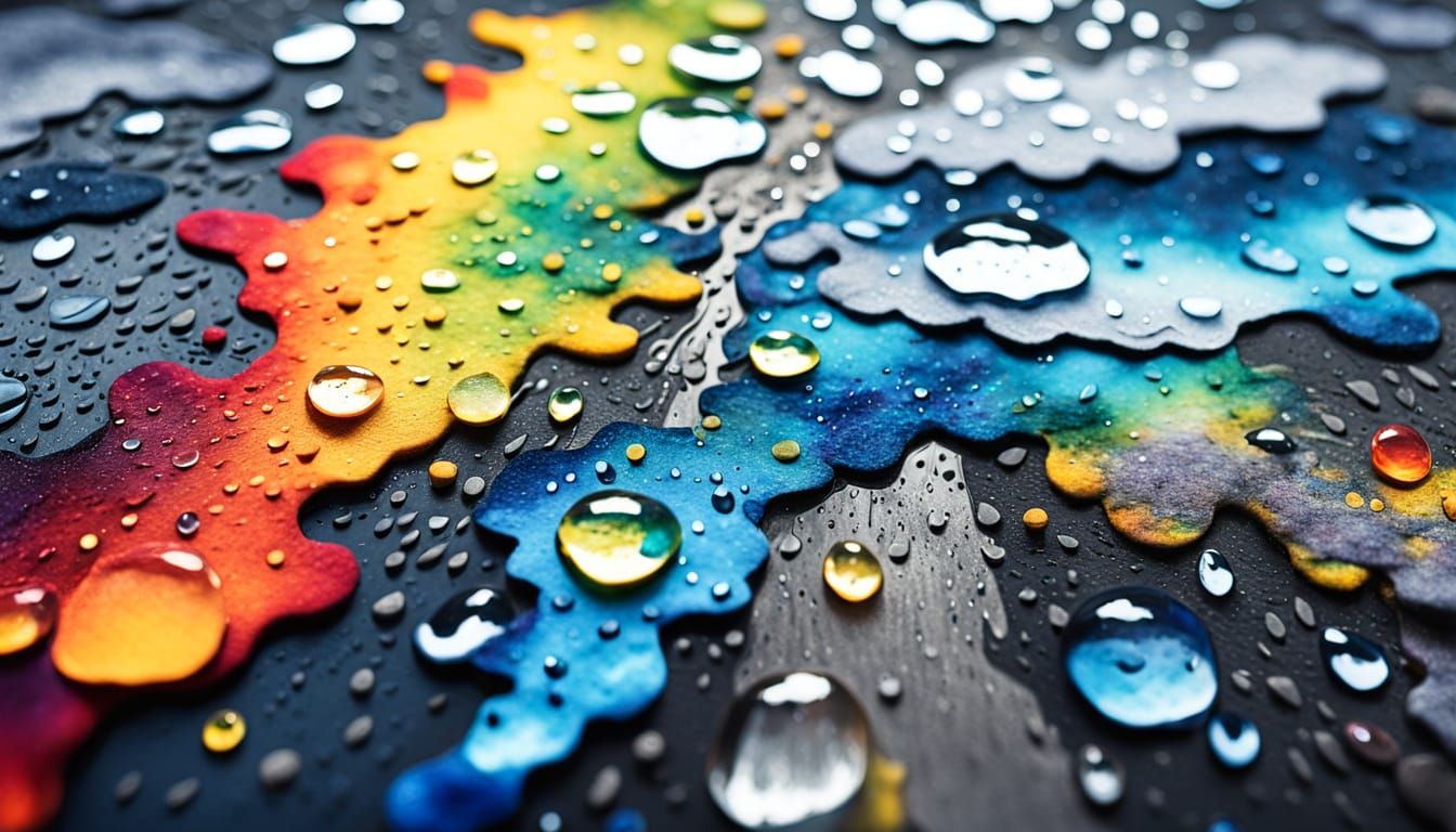 Felt Raindrops in City Street, Alcohol Ink Art