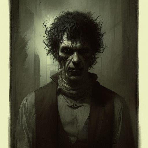 Sinister Serial Killer Mugshot in Dark Fantasy Style