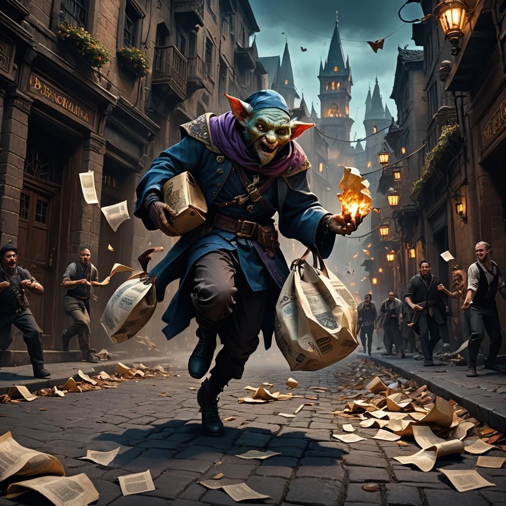 Goblin's Escape Through Medieval City Streets
