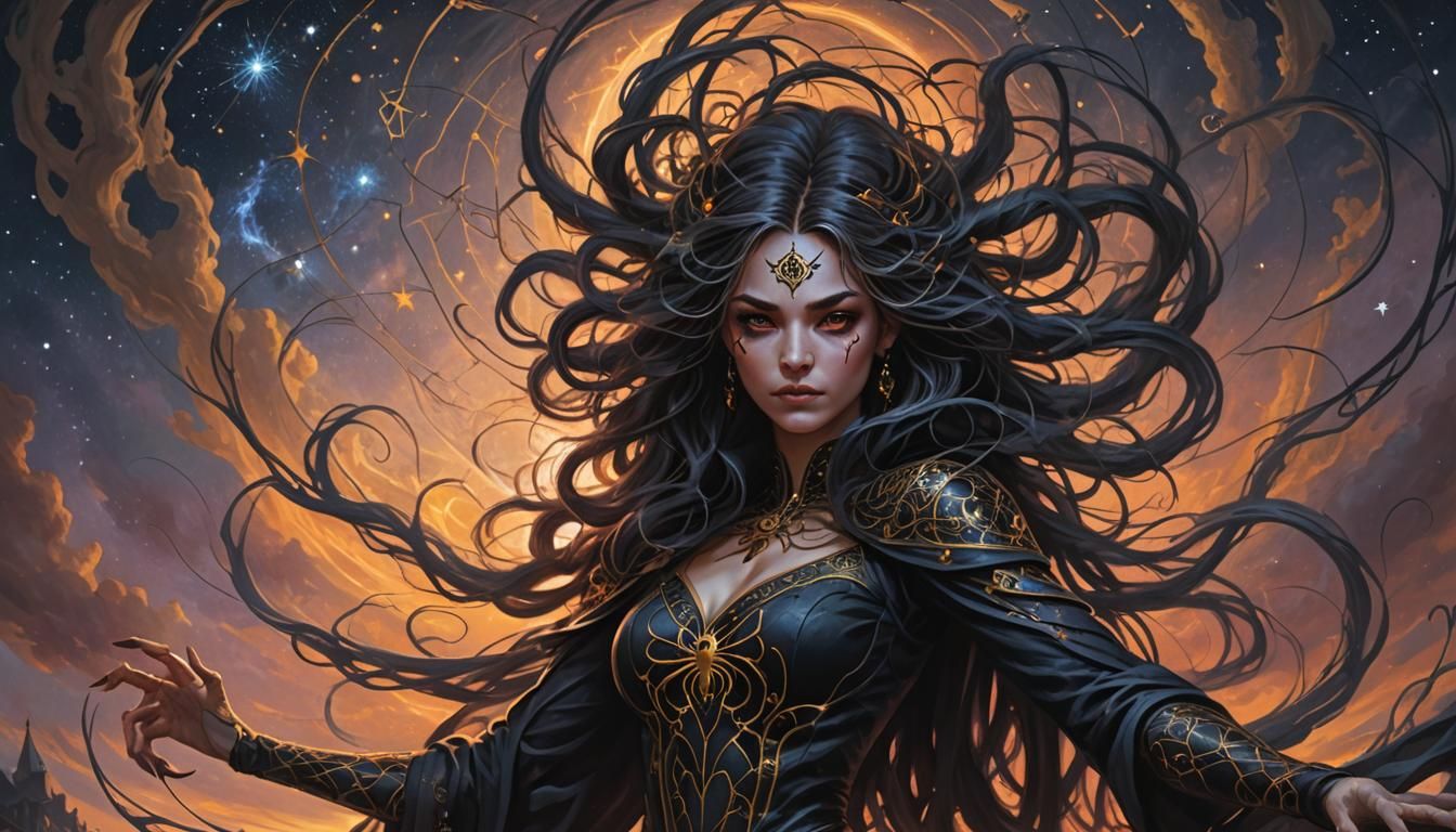 Spider Sorceress in Dark Fantasy Oil Painting