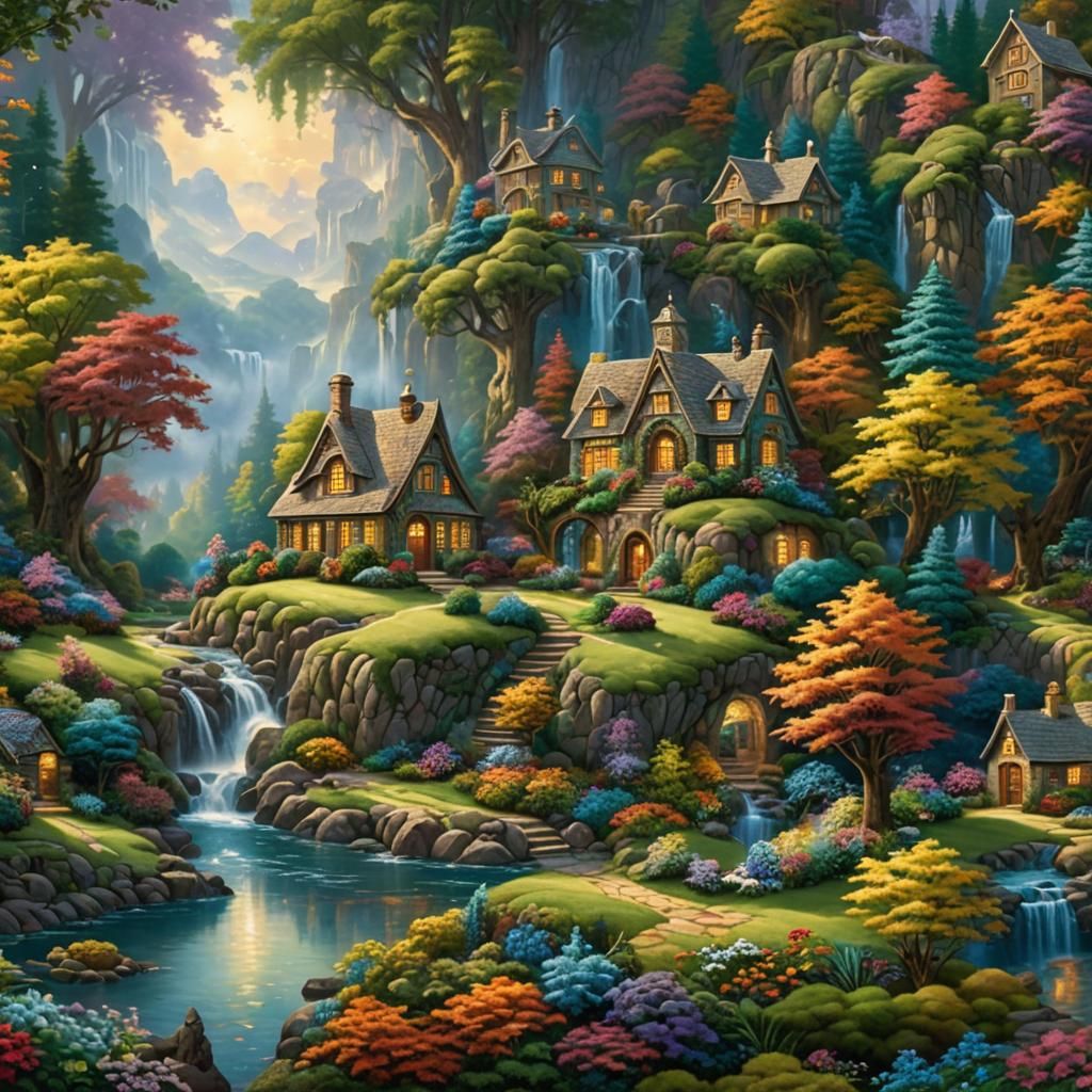 Hyperrealistic Quilted Earth Scene in Kinkade Style