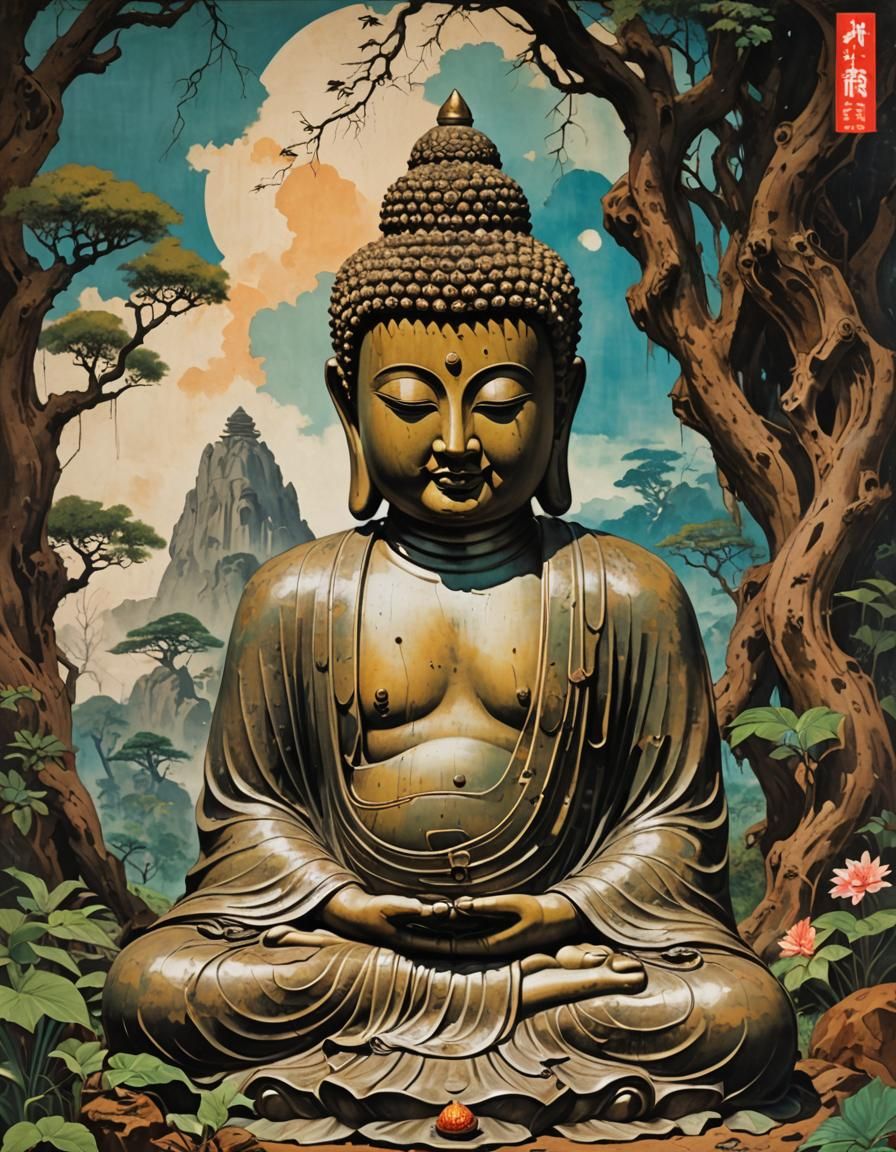 Buddha in Alcohol Ink Style on Savannah