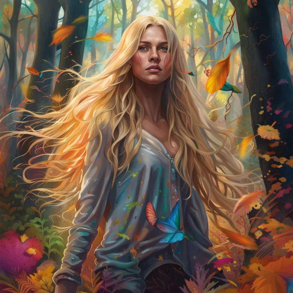 Woman Wandering in Forest: Hyperrealistic Digital Art