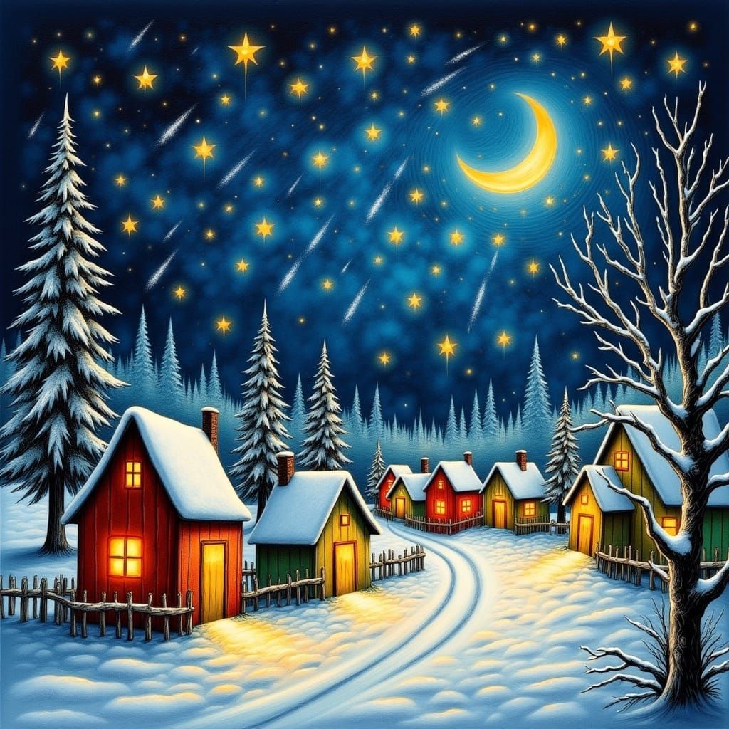 Enchanting Christmas Village Under a Starry Night
