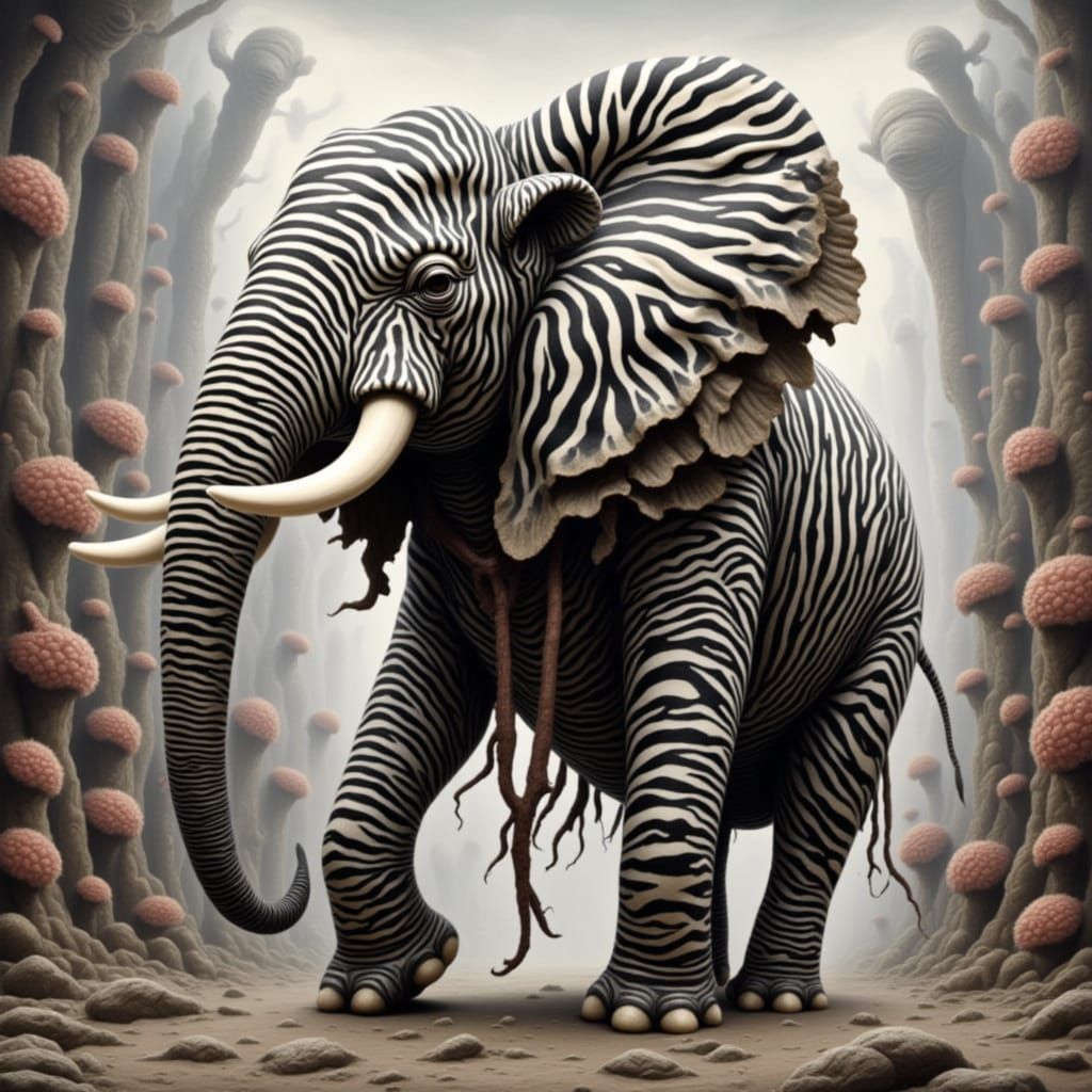 Vibrant Elephant Parade in Zebralike Style