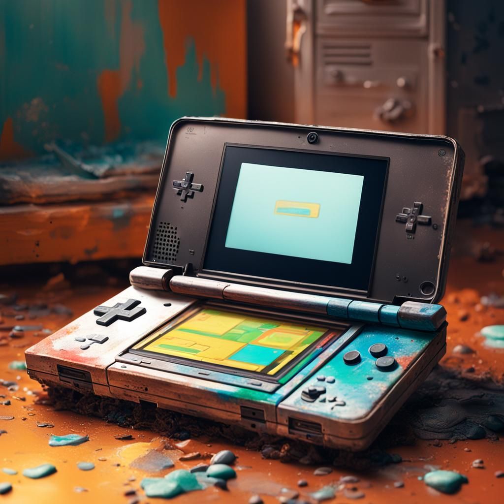 Hyperrealistic Nintendo DS in Dirty Cupboard