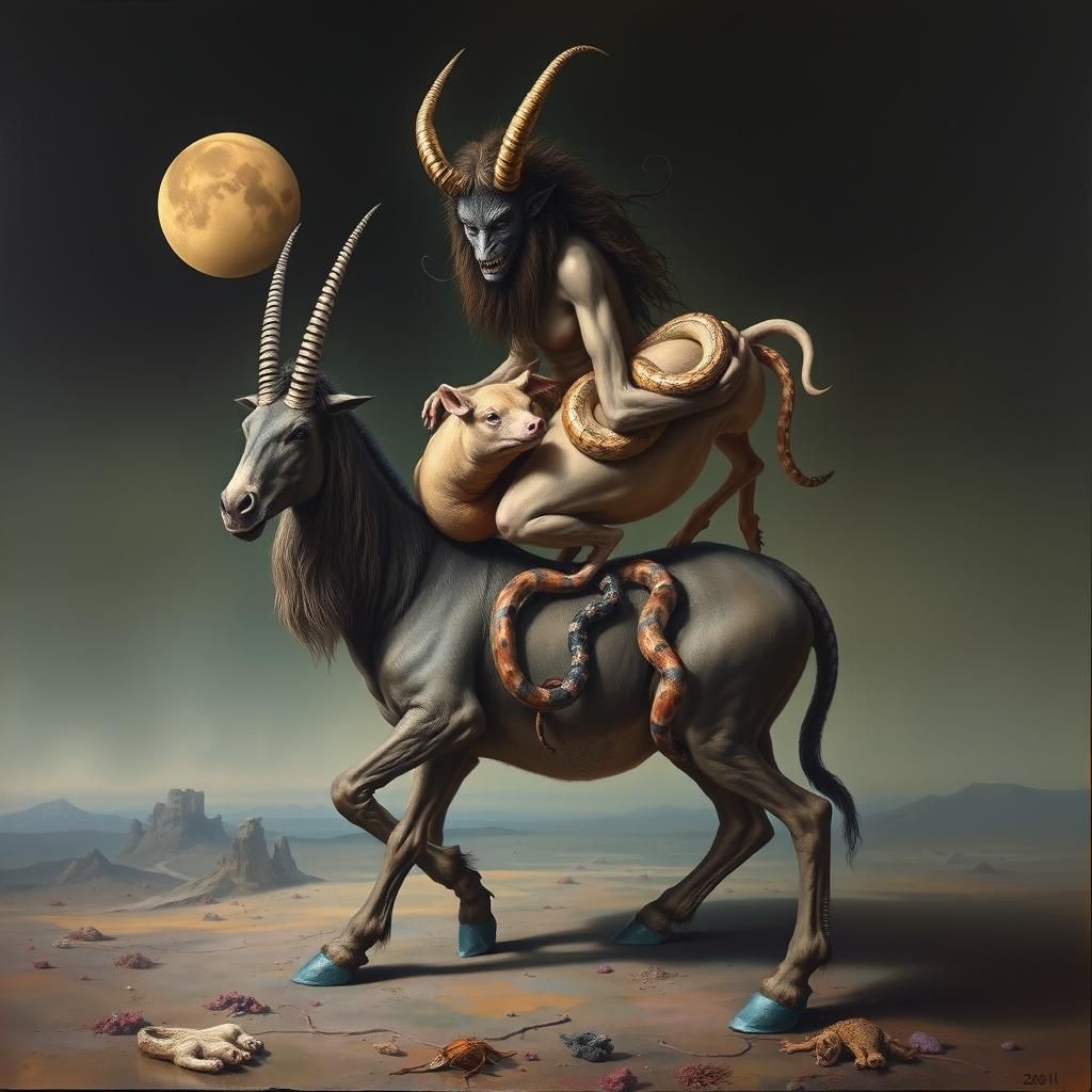 Lamashtu Demon in a Surrealist Dreamscape Painting