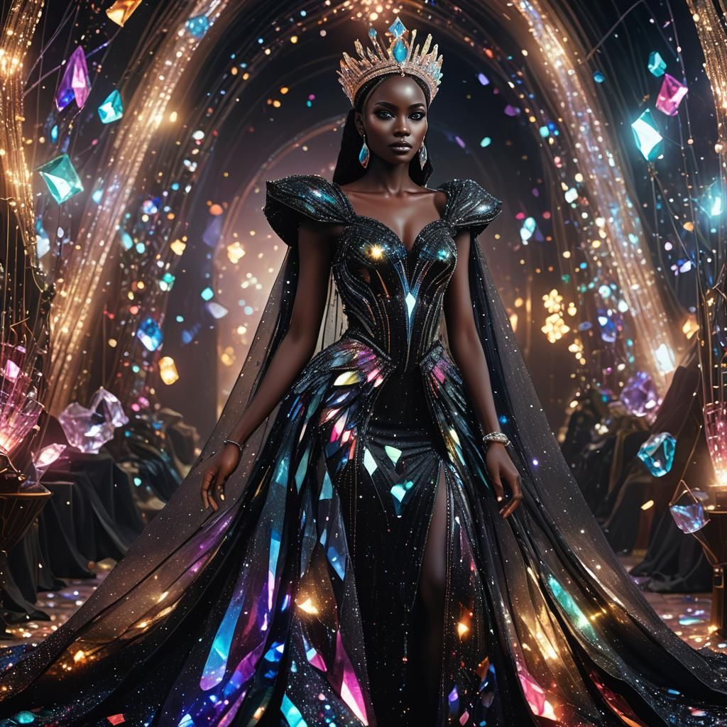 Glamorous Sudanese Queen in Crystalcore Surrealism