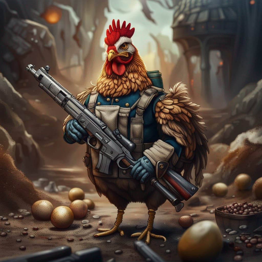 Chicken Soldier in a Fantasy War Zone