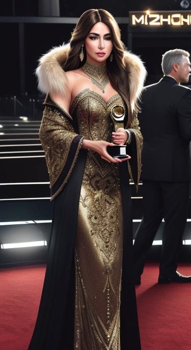 Stunning Woman on Red Carpet: Photorealistic Image