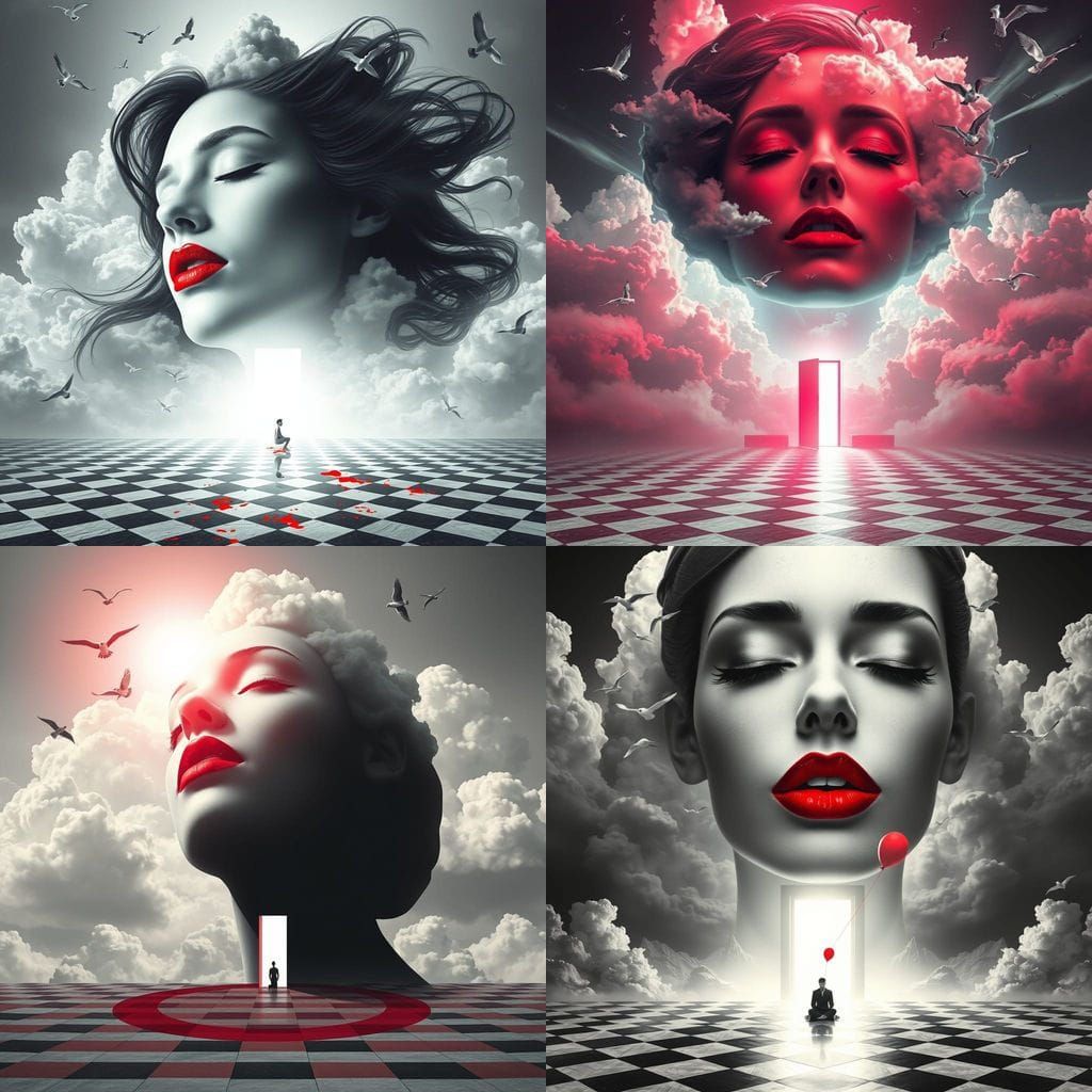 Surreal Giantess Floats in Dreamscape: AI Artwork