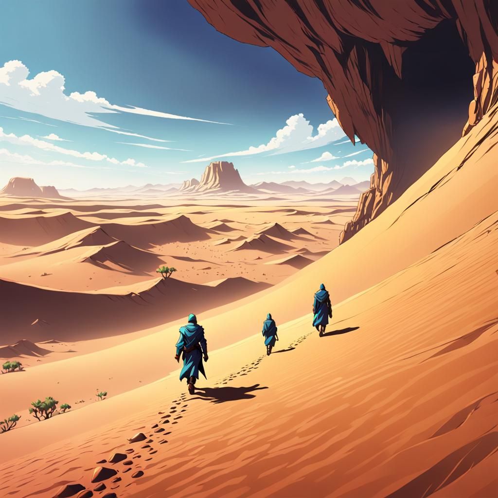Fremen Desert Journey in Anime Style