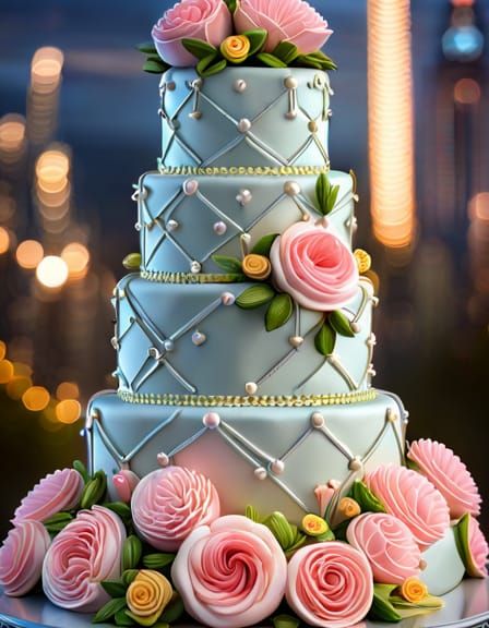 Elaborate Wedding Cake with Roses and Lace