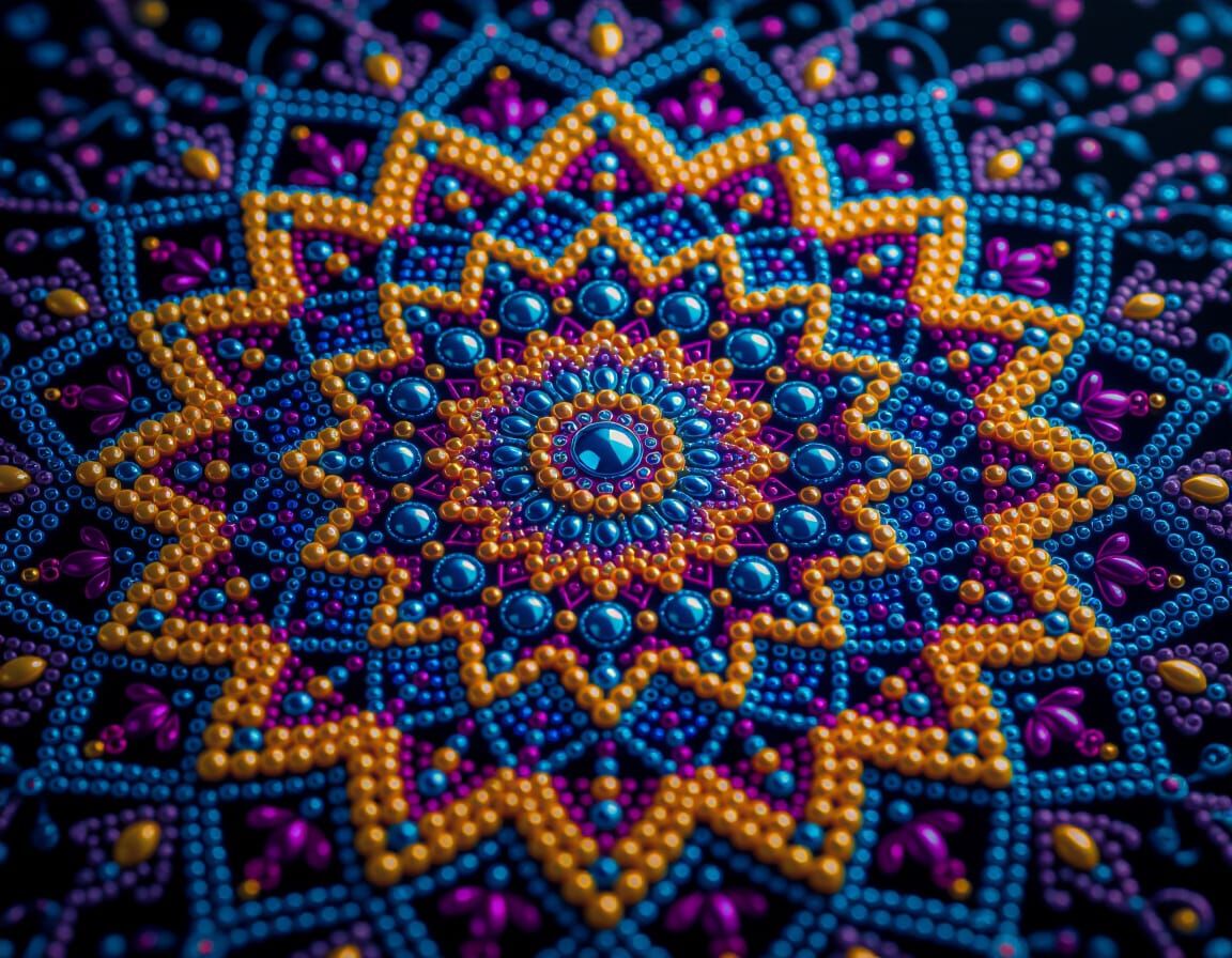 Brightly Colored Intricate Bead Mandala in HDR