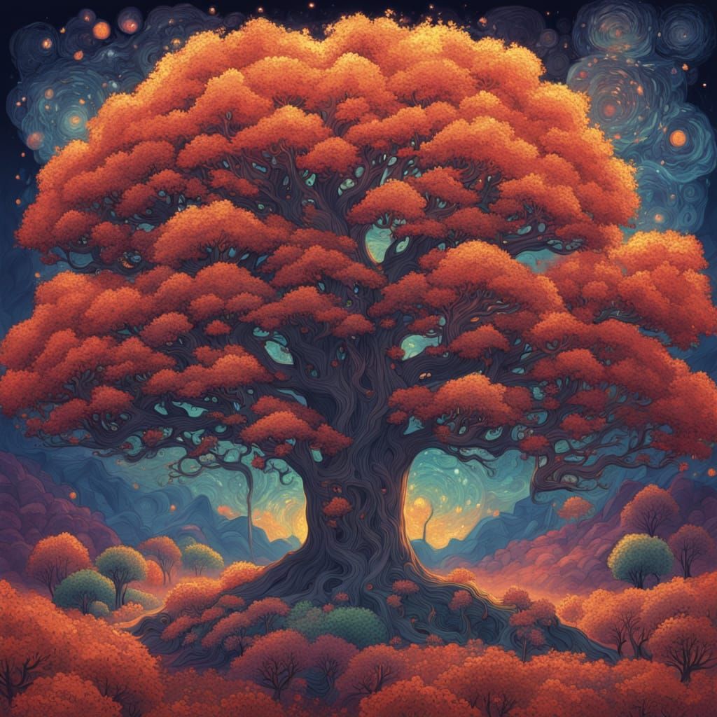 Fantastical Dreamscape with Translucent Trees and Radiant Li...