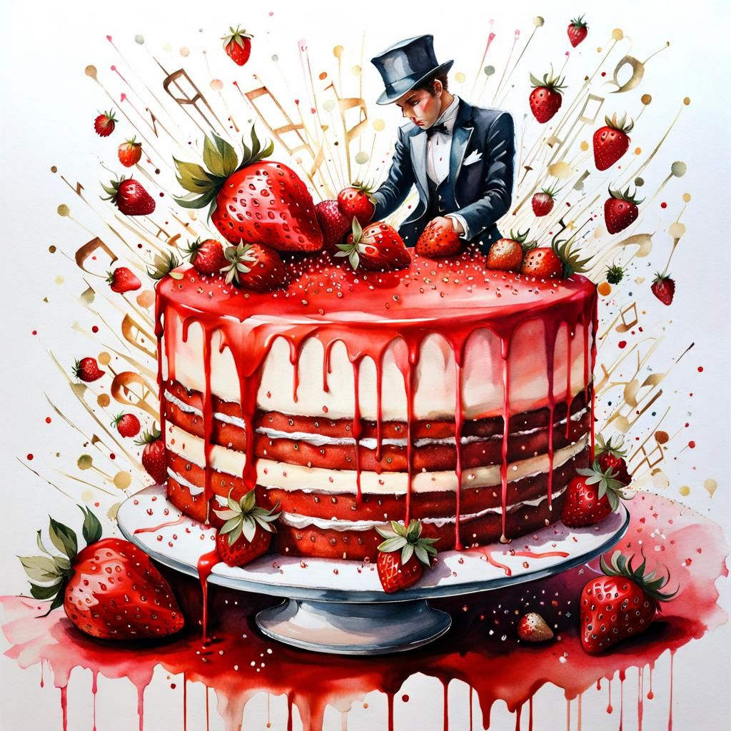 Strawberry Swing Cake Watercolor Masterpiece