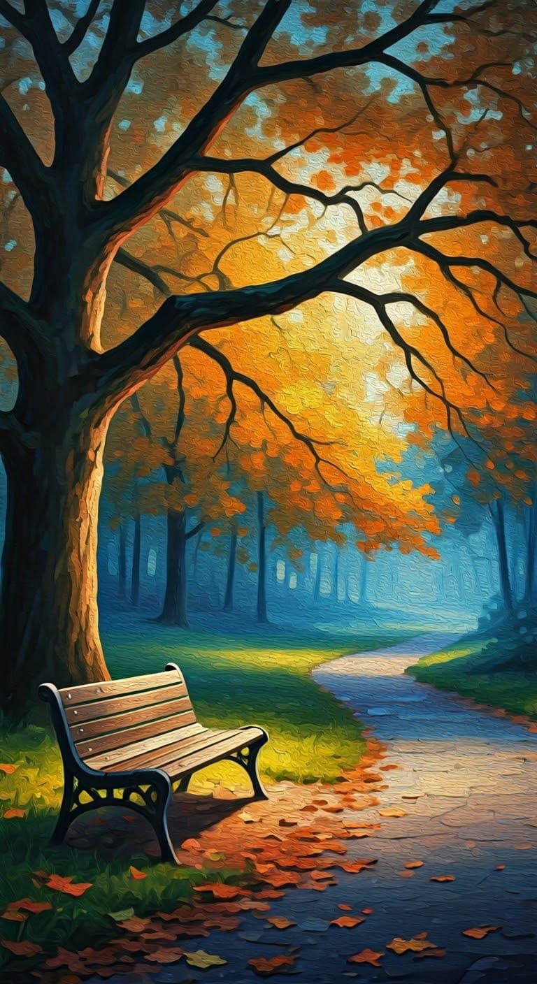 Autumn Oak Sanctuary in Neo-Impressionist Style