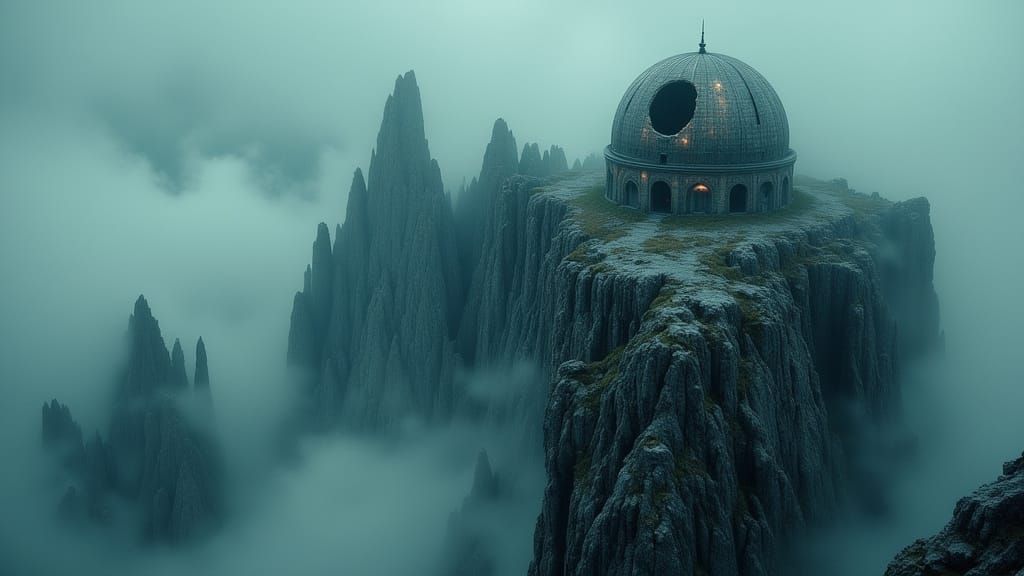 Ancient Observatory on Misty Peak in Dark Fantasy Style