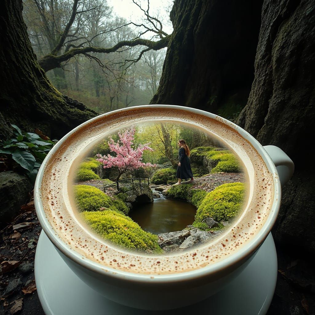 Cappuccino Spring Landscape with Chocolate Moss Flowers