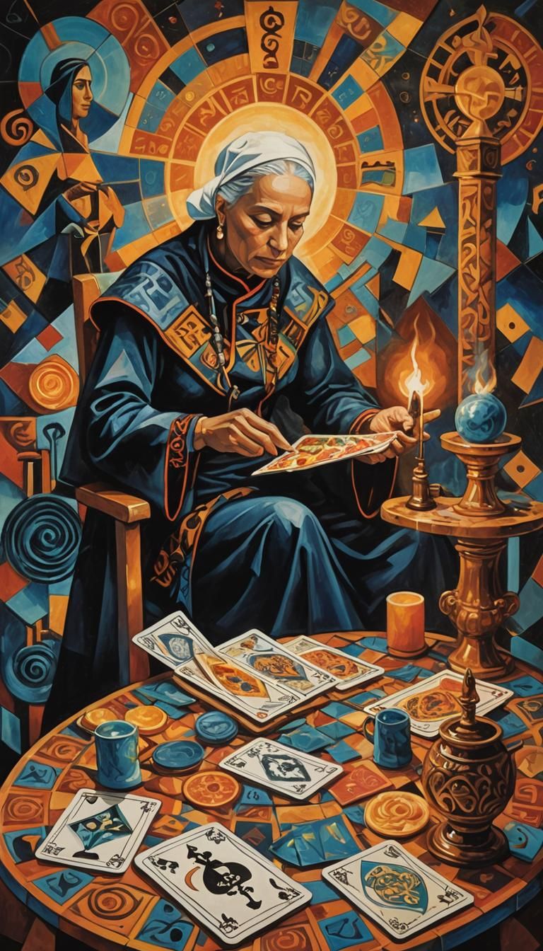 Cubist Surrealist Chef with Pizza Tarot Cards