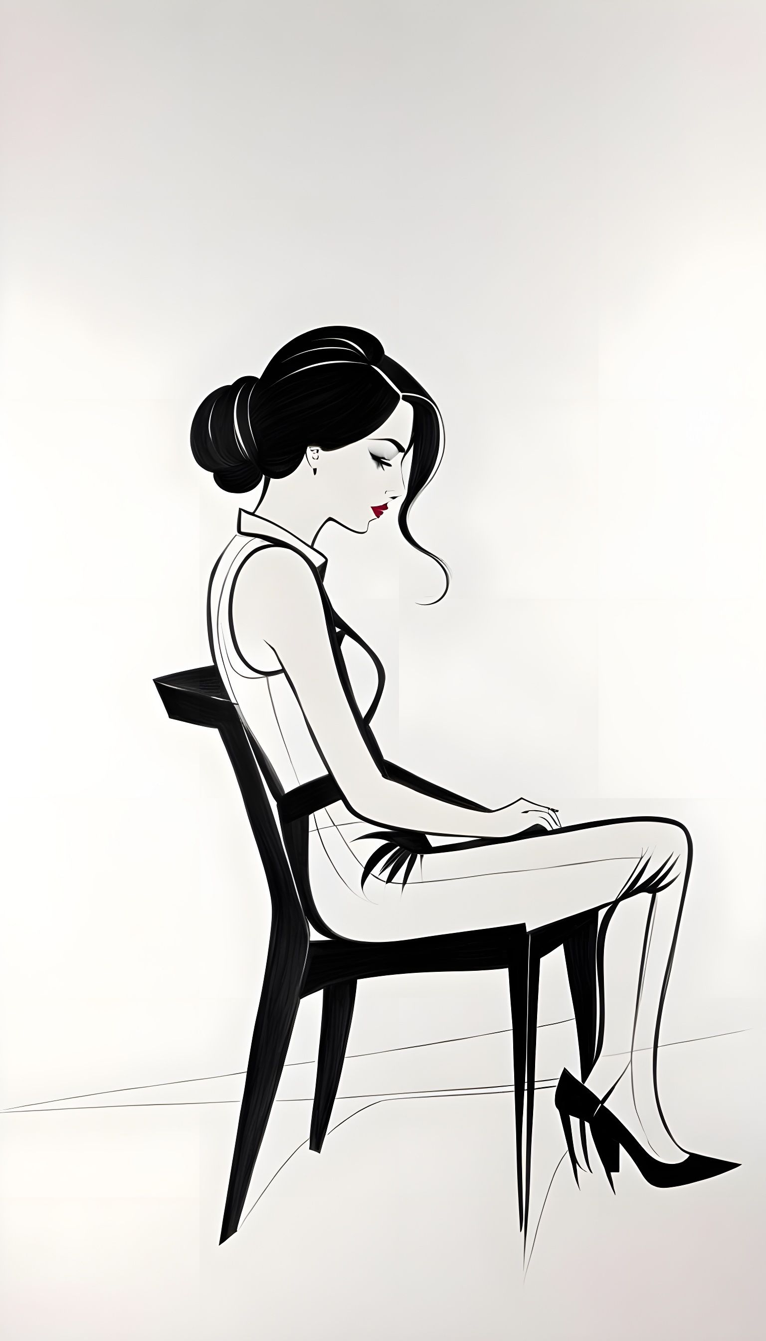 Woman in Rough Pencil Sketch With Thick Lines