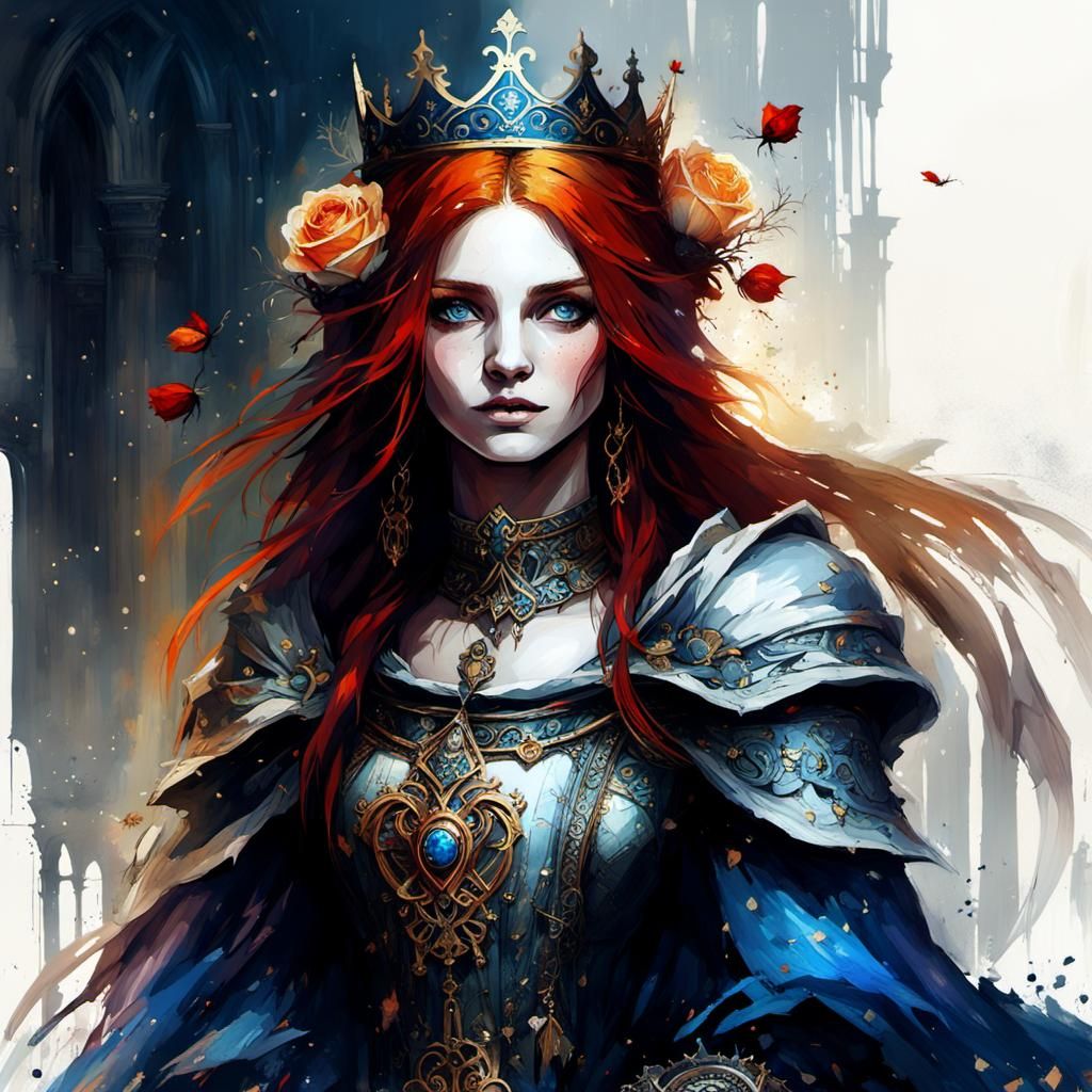 Gothic Princess in Sunlight, Impasto Gouache Style