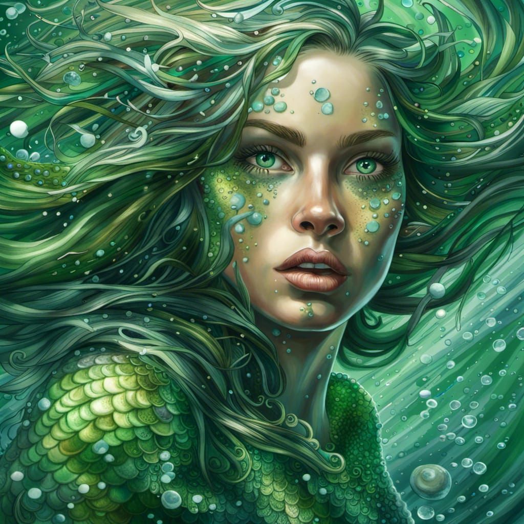 Mermaid in Sea Vortex: Cel-Shaded Digital Illustration