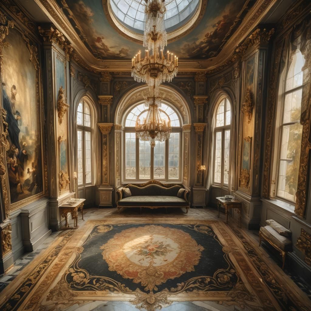 Baroque Window with Gilding and Dramatic Lighting