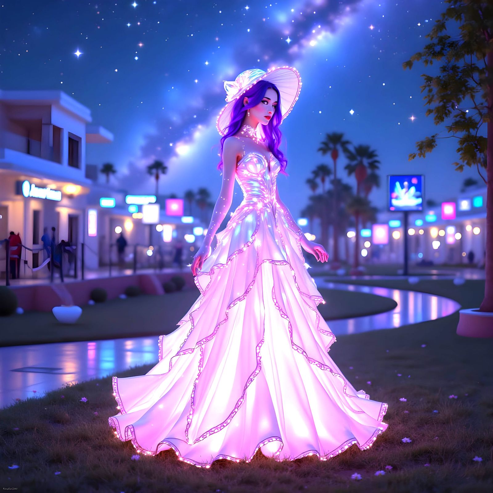 Southern Belle in Futuristic Cyber Park