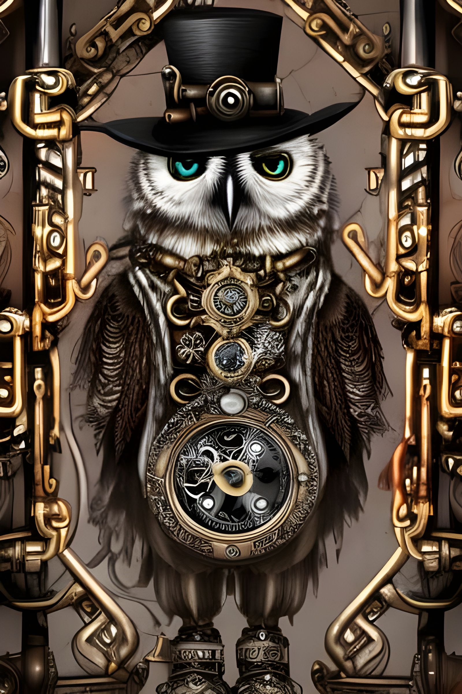 Steampunk Owl with Detailed Dark Backdrop